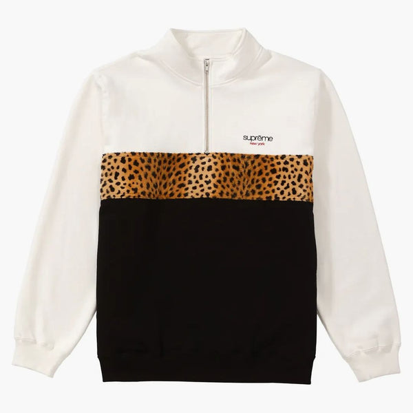 Supreme Leopard Panel Half Zip Sweatshirt White