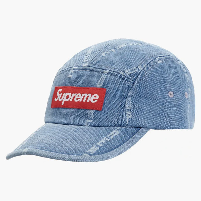 SUPREME Logo Stripe Jacquard Denim ハット Supreme Logo Stripe Jacquard Denim Camp Cap (FW20) - $48