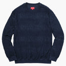 Supreme Logo Stripe Terry Crewneck Navy