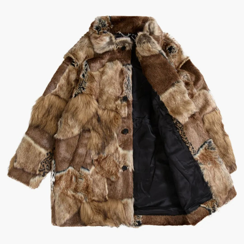 Supreme Mm6 Maison Margiela Patchwork Faux för Coat Brown