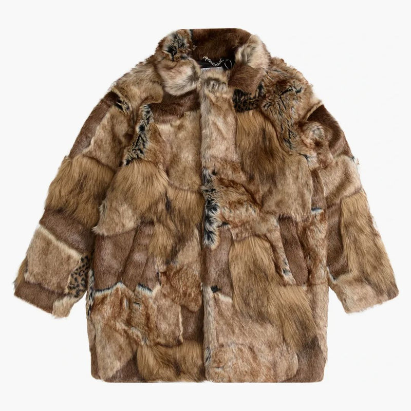 Supreme Mm6 Maison Margiela Patchwork Faux för Coat Brown