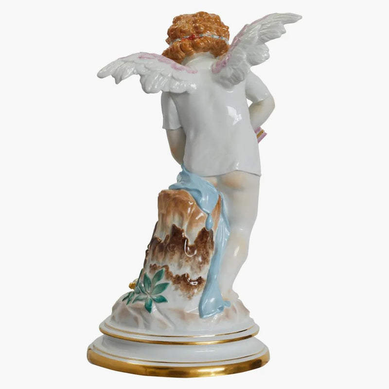Supreme Meissen Hand-painted Porcelain Cupid Figurine Multicolor