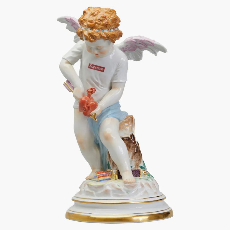 Supreme Meissen Hand-painted Porcelain Cupid Figurine Multicolor