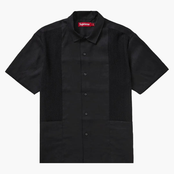 Supreme mesh panel linen s/s shirt black