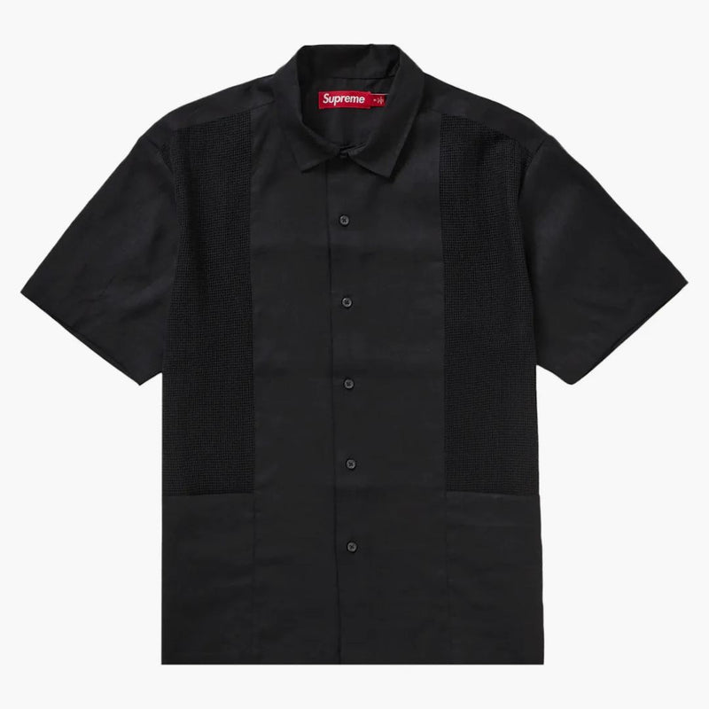 Supreme mesh panel linen s/s shirt black