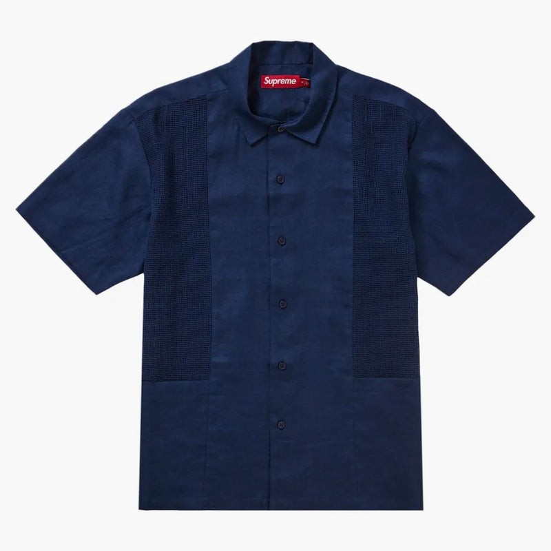 Supreme mesh panel linen s/s shirt navy