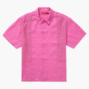 Supreme mesh panel linen s/s shirt pink