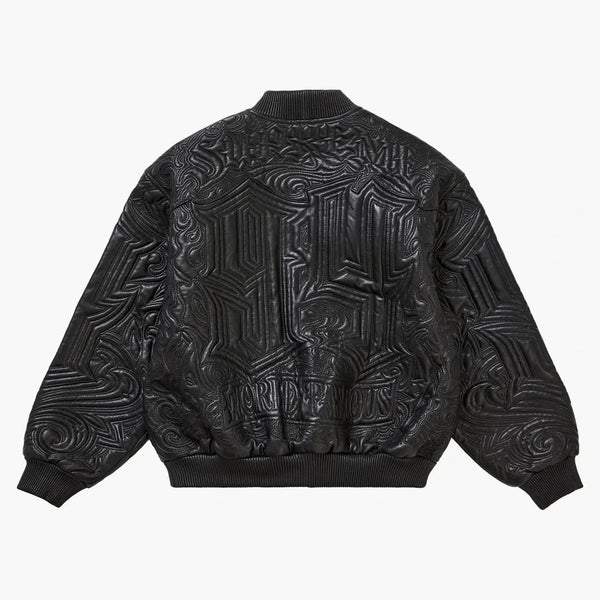 Supreme Mister Cartoon Embroidered Leather Jacket Black