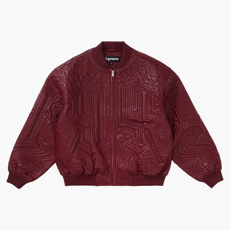 Giacca di pelle ricamata da cartone animato supremo Mister Borgogna