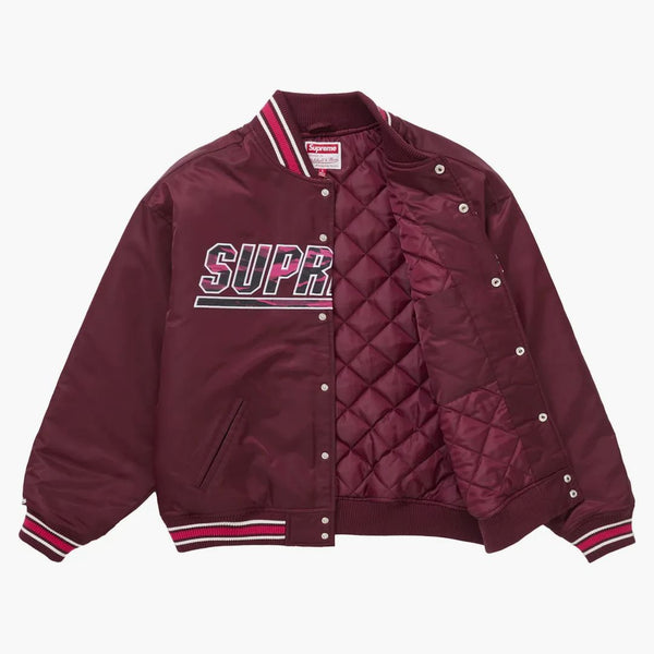 Supreme Mitchell & Ness Camo Logotipo Varsity Jacket Borgoña