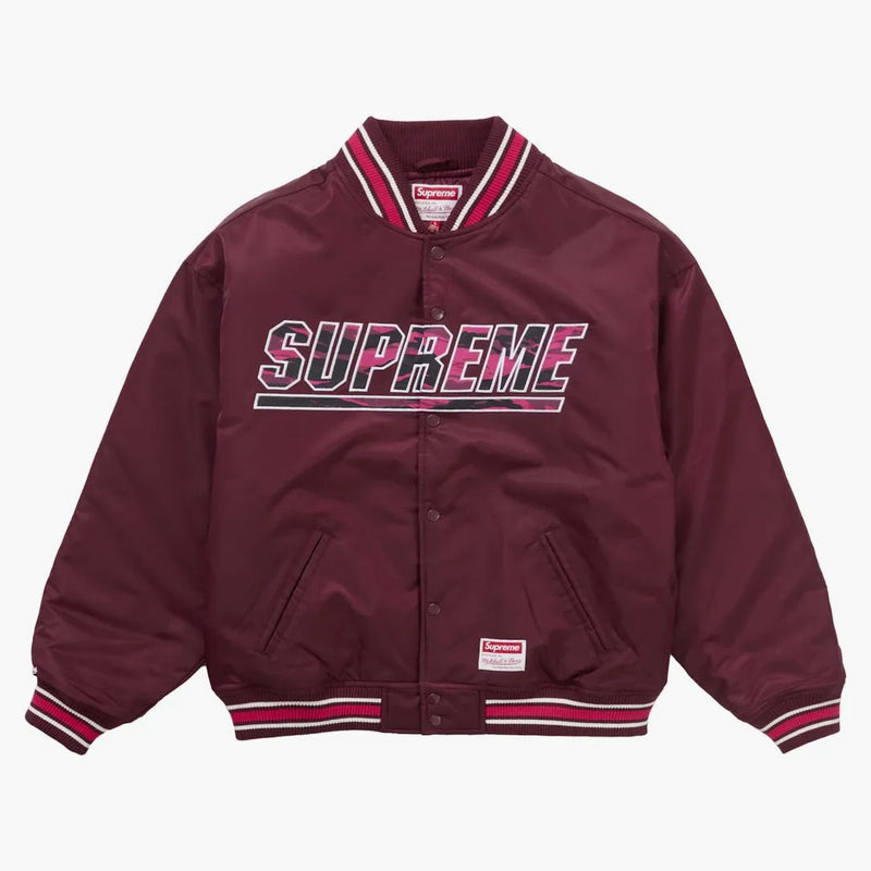 Supreme Mitchell & Ness Camo Logotipo Varsity Jacket Borgoña