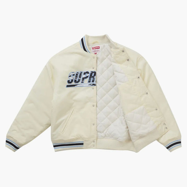 Nejvyšší Mitchell & Ness Camo Logo Varsity Jacket White