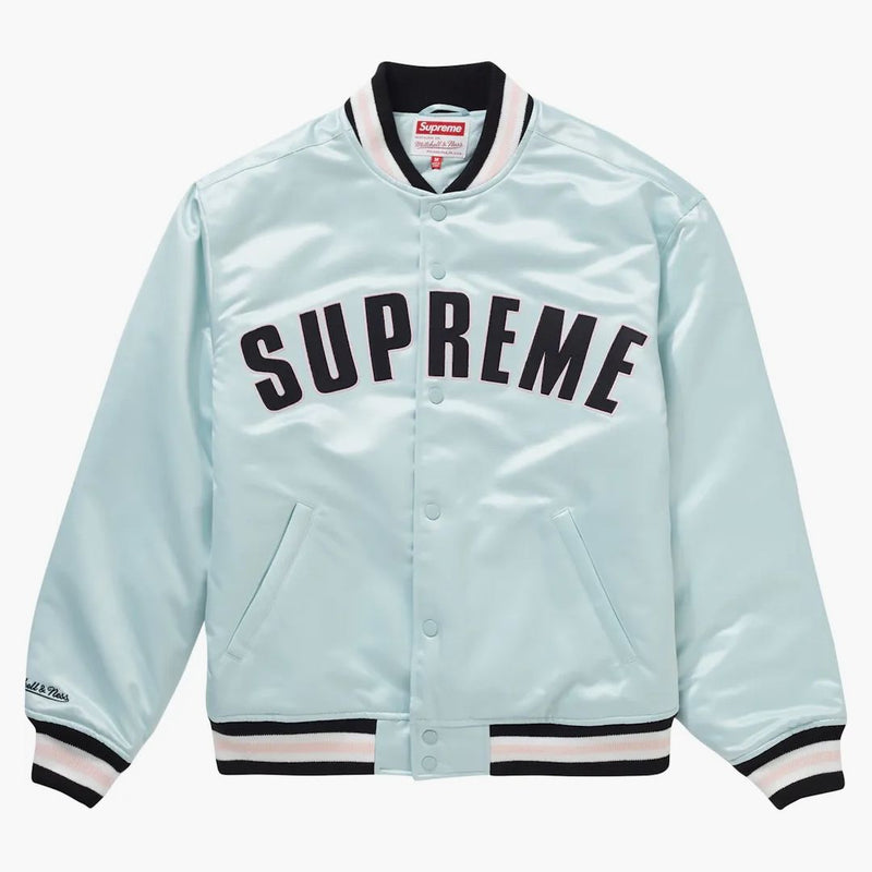 Supreme Mitchell & Ness Satin Varsity Jacket Light Blue