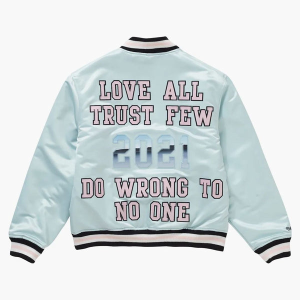 Supreme Mitchell & Ness Satin Varsity Jacket Light Blue