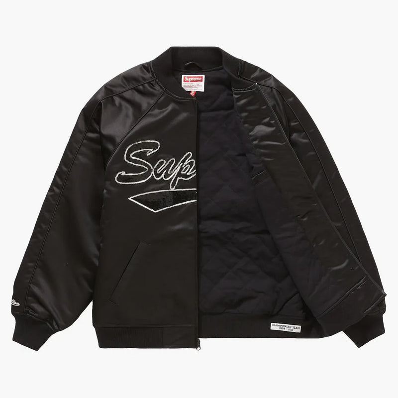 Supreme Mitchell & Ness Sequin Logo Varsity Jacket Black