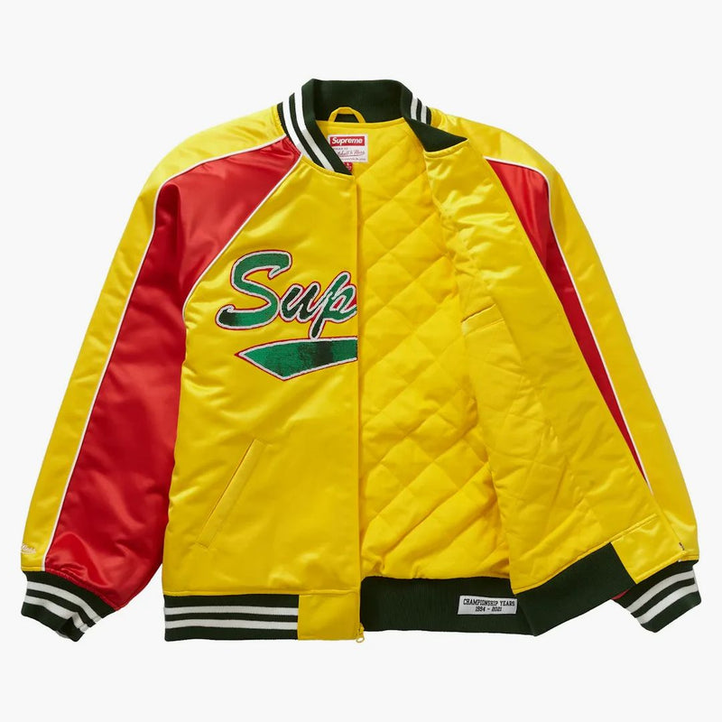 Supreme Mitchell & Ness Sequin Logo Varsity Jacket Gold