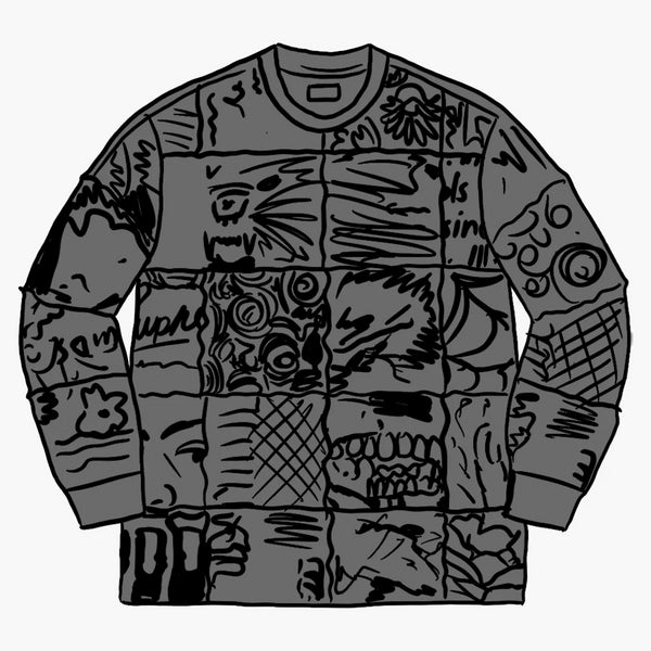 Supreme mosaic patchwork l/s top black