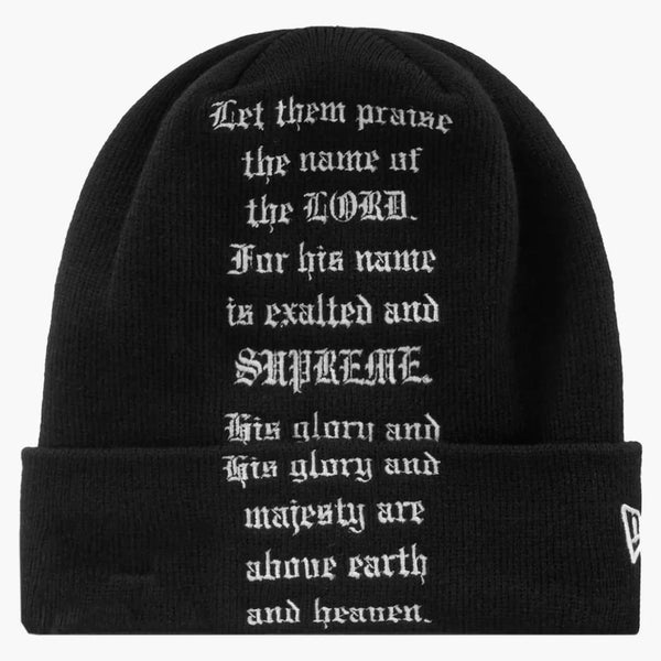 Supreme New Era Psalm Beanie Black
