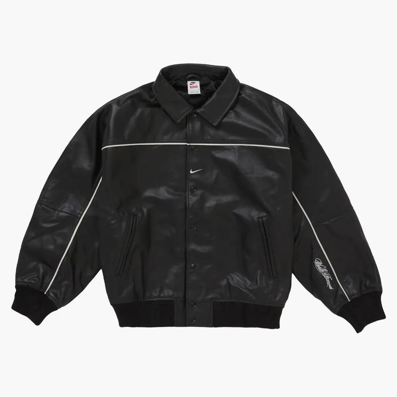 Supreme Nike Leather Varsity Jacket Black Buy at Hypeneedz