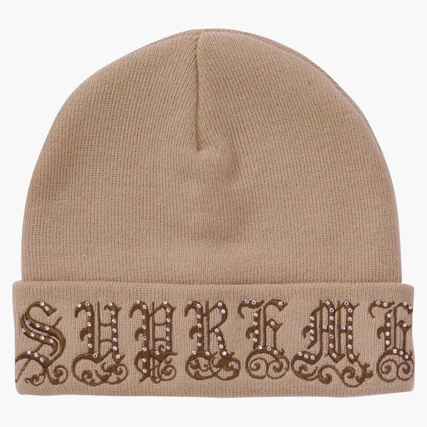 Supreme Old English Rhinestone Beanie Tan