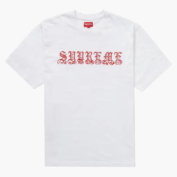 Supreme Old English Rhinestone S/S Top White