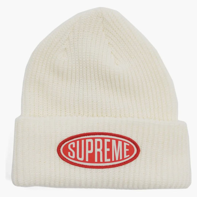 Nejvyšší oválný náplast beanie bílá