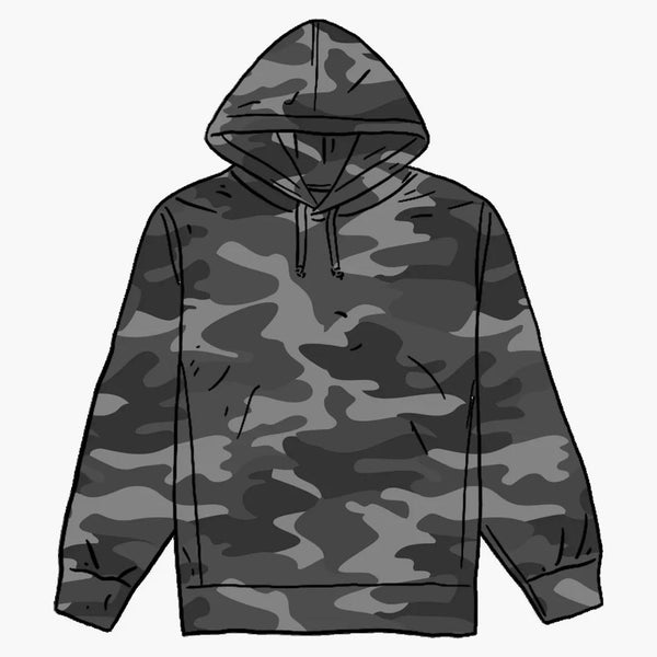 Nejvyšší overdyed mikina s kapucí (SS20) Černá malovaná camo