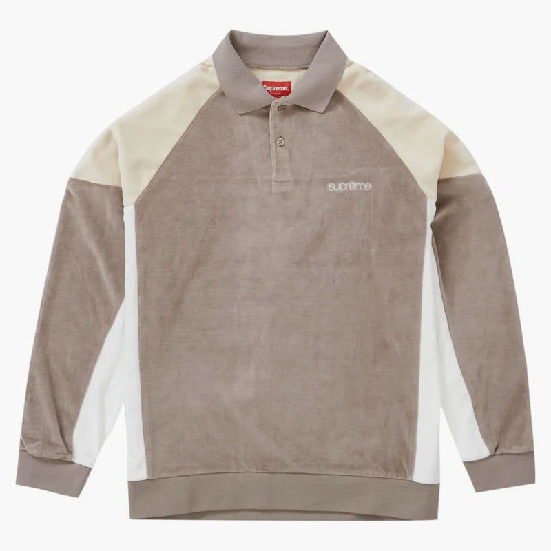 Supreme Paneled Velour L/S Polo Light Brown