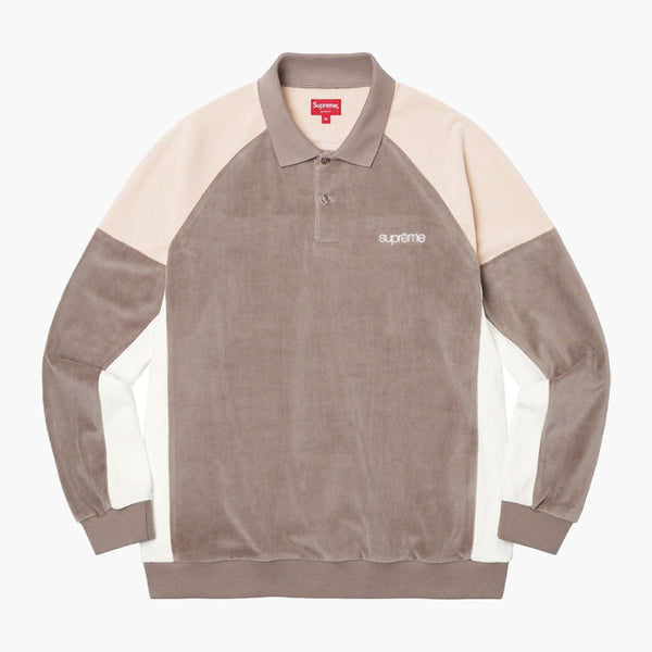 Supreme Paneled Velour L/S Polo Light Brown