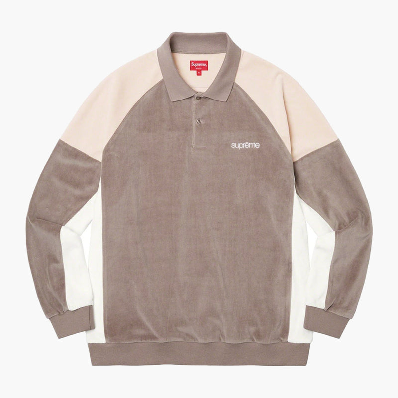 Supreme Paneled Velour L/S Polo Light Brown