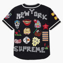 Supreme patches denim baseball jersey black