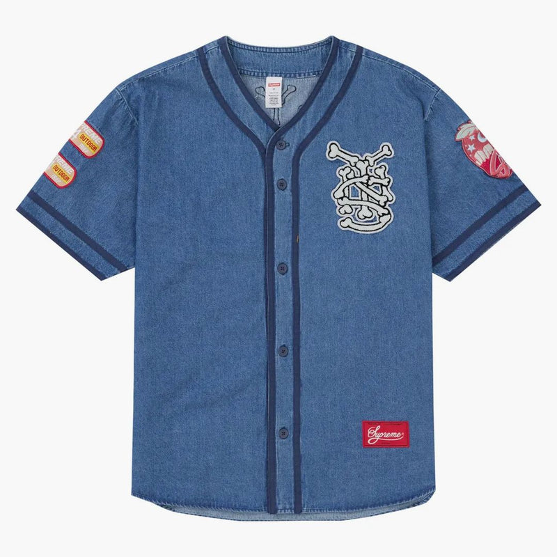 Supreme Patches Denim Baseball Jersey denim