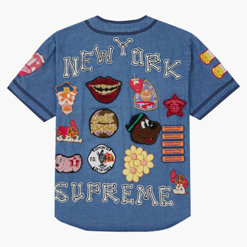 Supreme Patches Denim Baseball Jersey denim