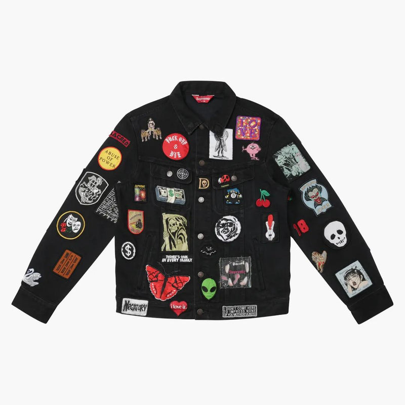 Patch -uri supreme Denim Trucker Geacă Negru