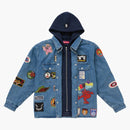 Supreme patches hooded zip up shirt denim