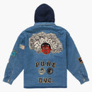 Supreme patches hooded zip up shirt denim