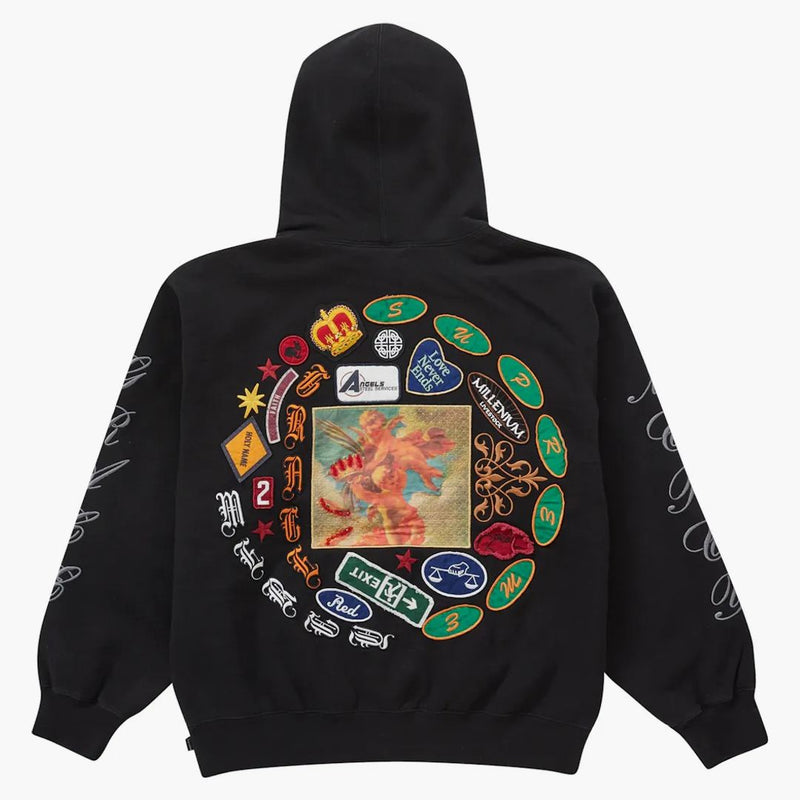 Patch supreme felpa con cappuccio a spirale nero