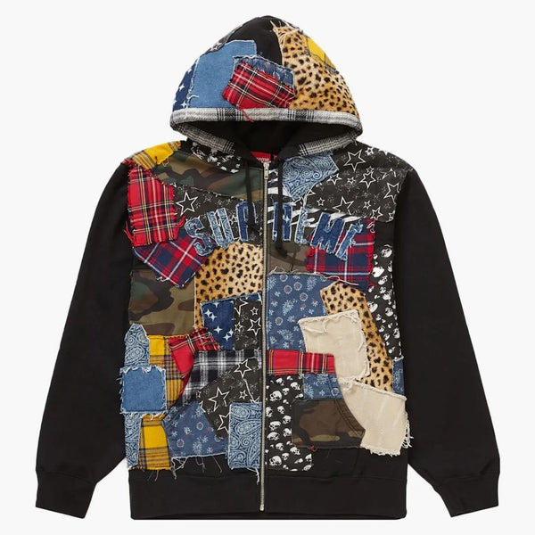 Supreme Patchwork Zip Up Hooded Sweatshirt Black