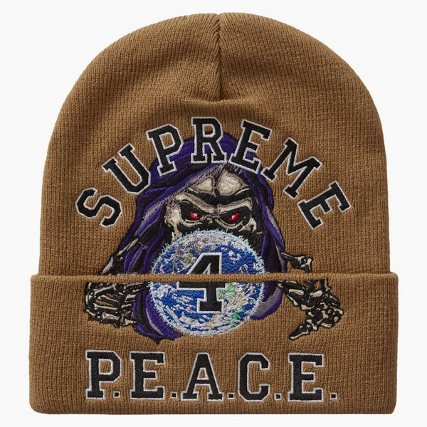 Supreme Peace Embroidered Beanie Tan