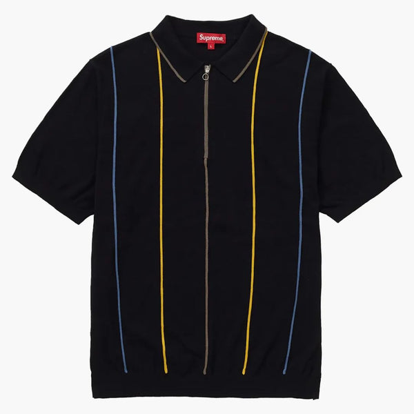 Suprem Pinstripe Half Zip Polo Black