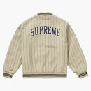Supreme Pinstripe Varsity Jacket Tan