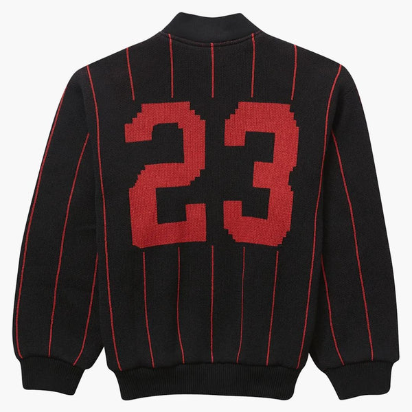 Nejvyšší pinstripe versity Zip Up svetr černá