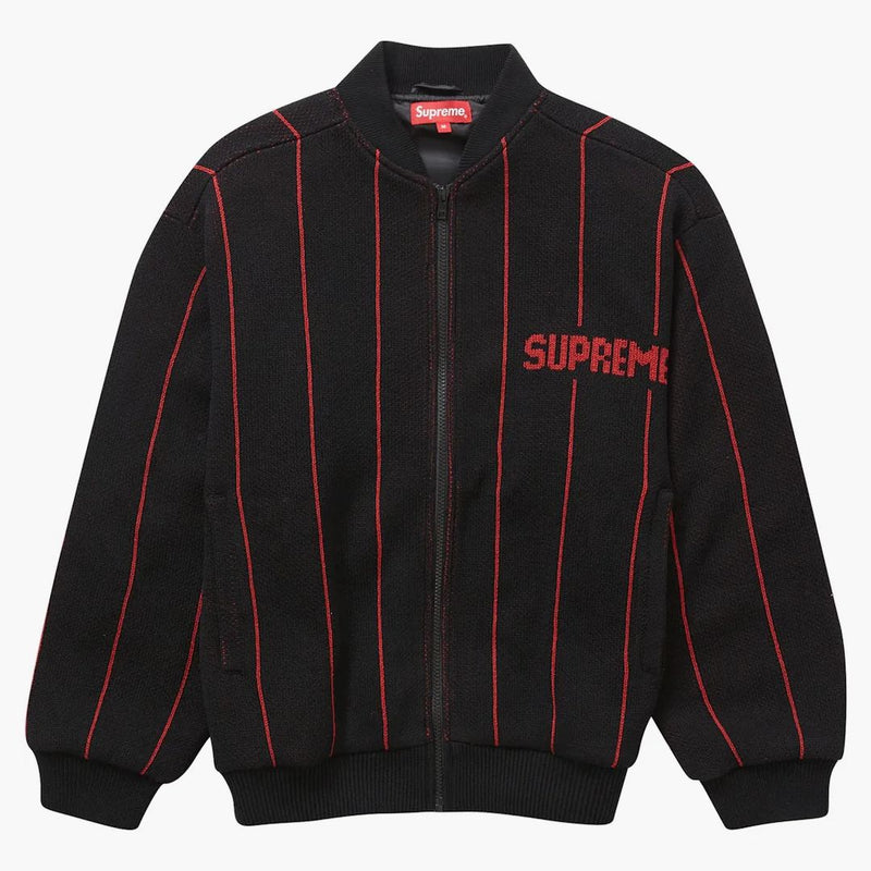 Nejvyšší pinstripe versity Zip Up svetr černá