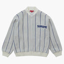 Supreme Pinstripe Versity Zip Up Sweater White