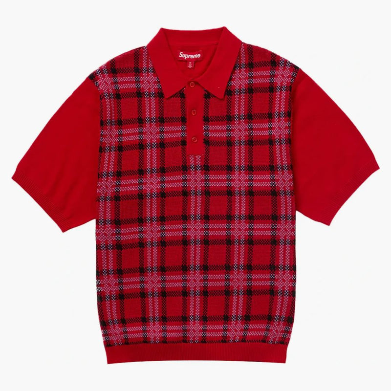 Suprem Plaid Knit S/S Polo Red