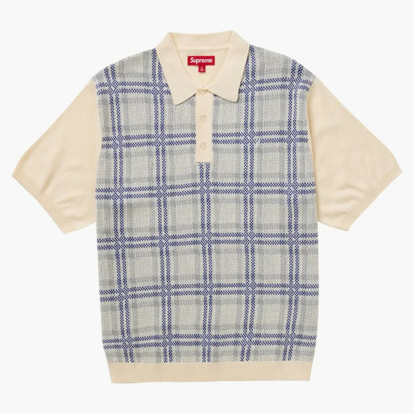Suprem Plaid Knit s S Polo White