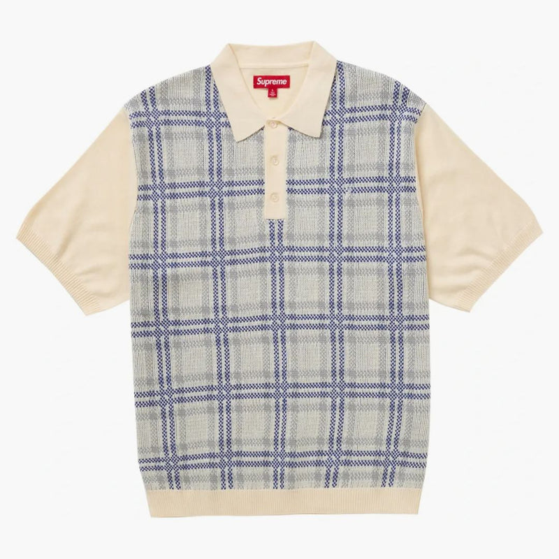 Suprem Plaid Knit s S Polo White