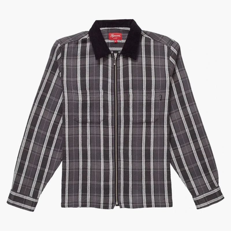 Suprem Plaid Termal Zip Up Shirt Negru