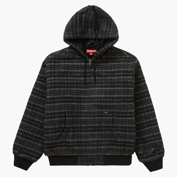 Supreme Plaid Wool Hooded Work Jacket Black