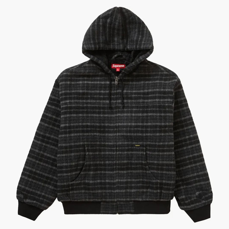 Supreme Plaid ull huva arbetsjacka svart